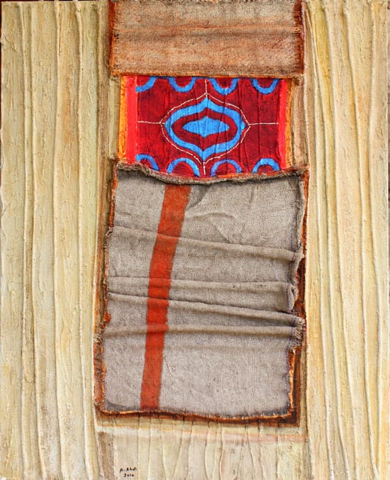  עבד עאבדי, "שטיח תפילה ושק יוטה", 2010 (צילום: אילת זהר)