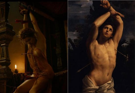 מימין:  Guido Reny, The martyrdom of Saint Sebastian, 1616 