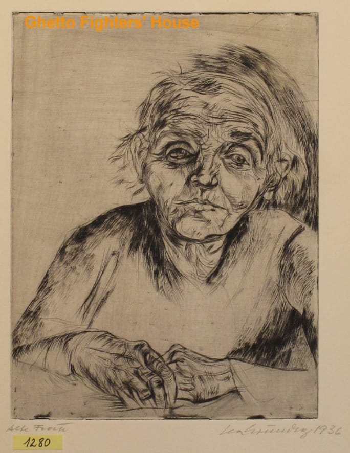 לאה גרונדיג, "אשה זקנה", תחריט יבש, 1936
