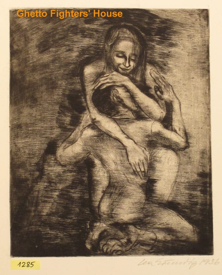 לאה גרונדיג, "החיבוק", תחריט יבש, 1936