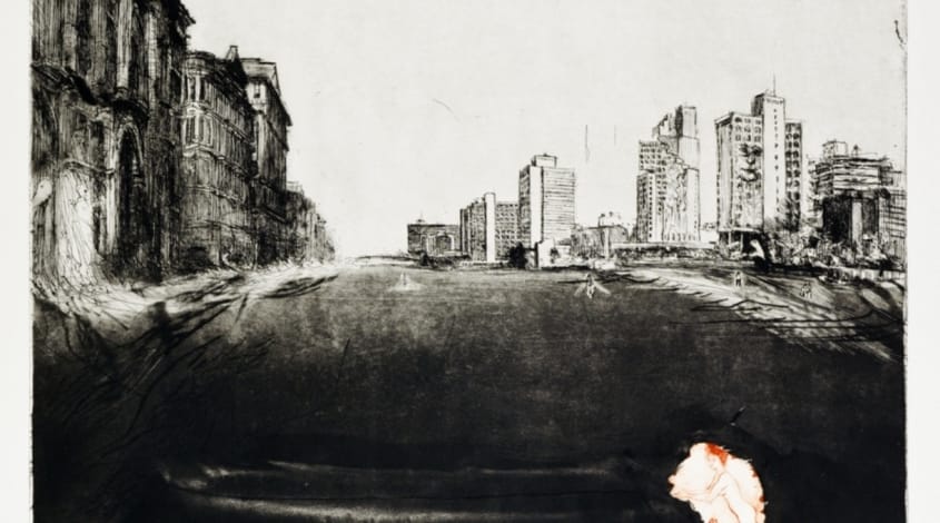 איוון שוובל, "תל-אביב–ניו-יורק", 1994, בתערוכה "דרגות של חושך: הדפס עכשווי בעקבות פרנסיסקו גויה", מוזיאון הרמן שטרוק