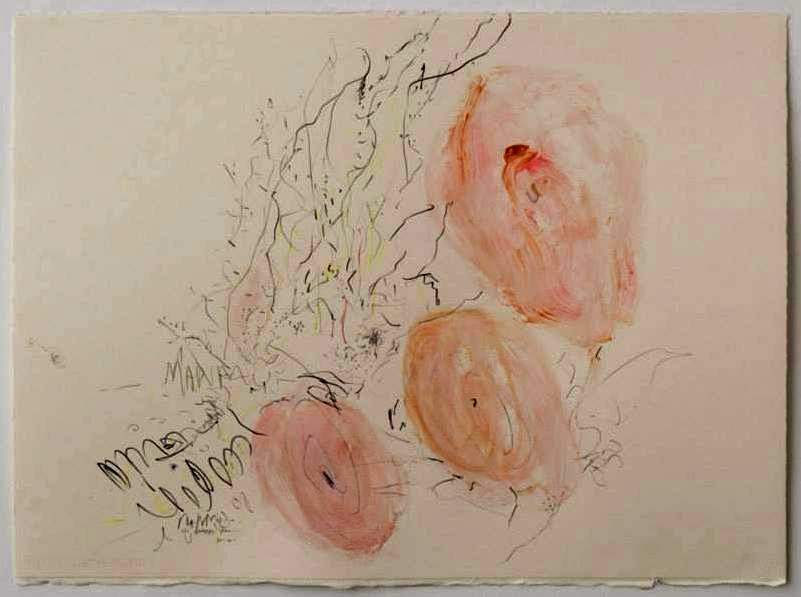 לילי כהן, "פרח יה סודות ורודים", צבעי מים, 77X60 ס"מ