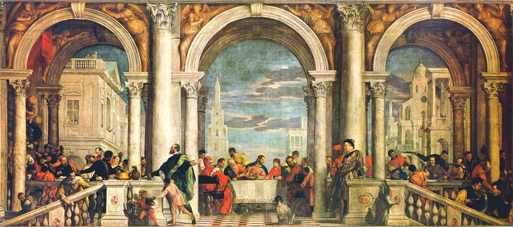 פאולו ורונזה - סעודה בבית לוי, 1573, שמן על בד, 1280/555 ס״מ, אוסף הגלריה האקדמית, ונציה