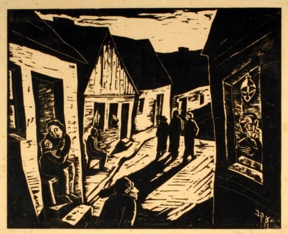 יעקב שטיינהרט - שבת אחר הצהריים, חיתוך עץ, 1923