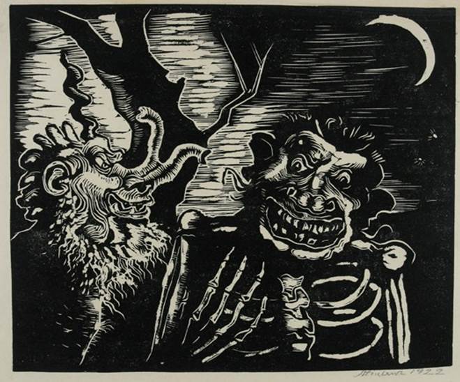 יעקב שטיינהרט - שדים לאור הירח, חיתוך עץ, 1922