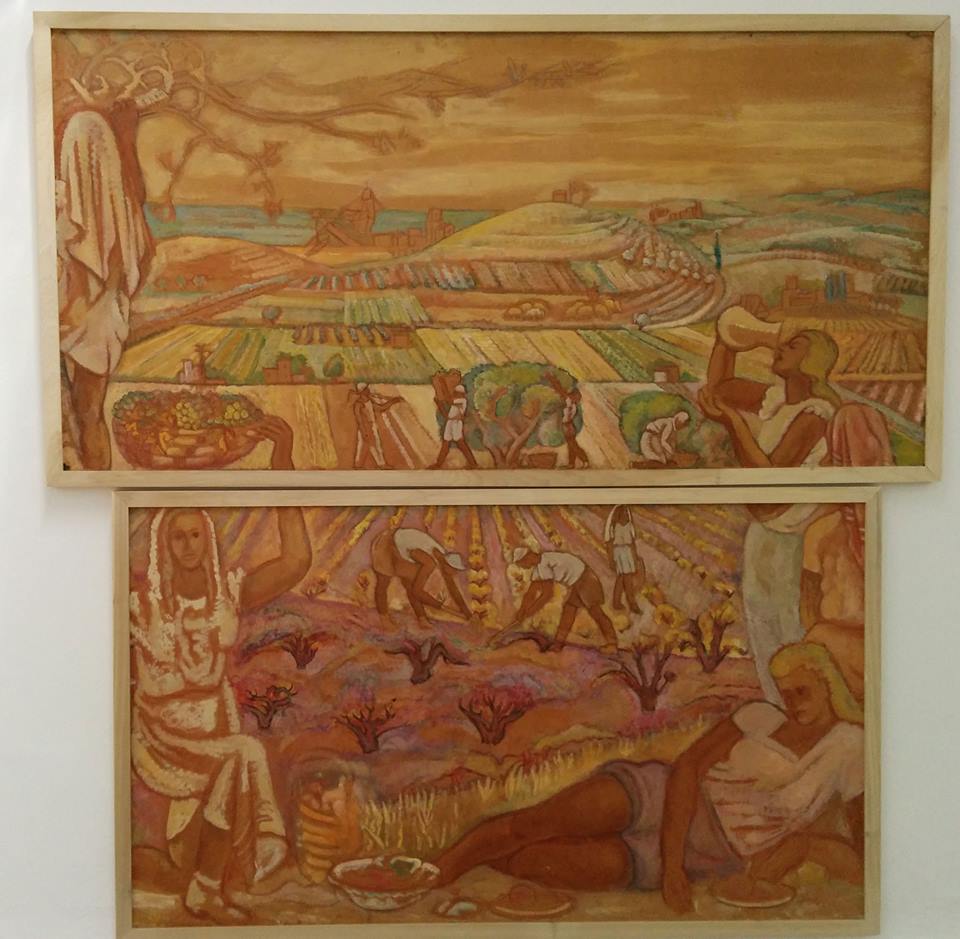  אריה אלואיל - ציורים למחנות צבא, 1949, טמפרה וגואש על קרטון (מראה הצבה בתערוכה)