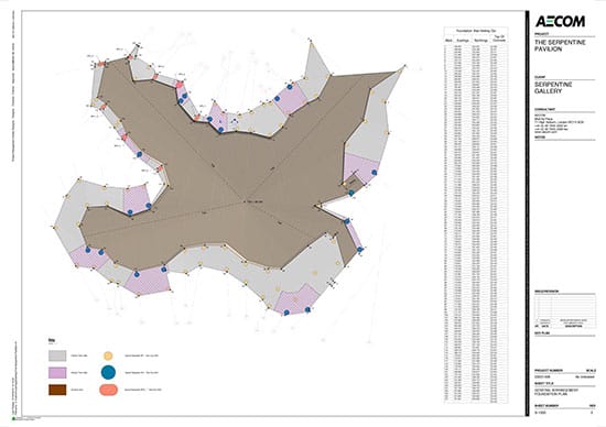 A drawing by the structural engineers AECOM,  Pavilion Floor plan,