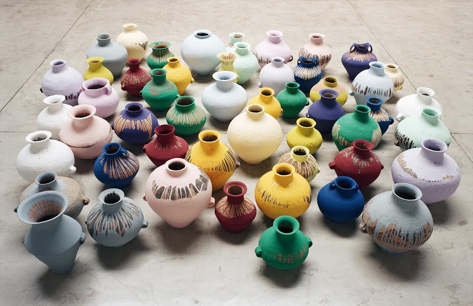 Ai Weiwei, Coloured Vases, 2006-15 Neolithic Vases (5000-3000 BC) with industrial paint Dimensions variable Courtesy Ai Weiwei © Ai Weiwei