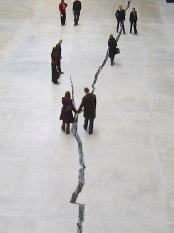 Doris Salcedo, "Shibboleth" in Turbine Hall, Tate Modern, 2007. Broken concrete. Photo: © Laura Porter, Courtesy About.com, Inc.