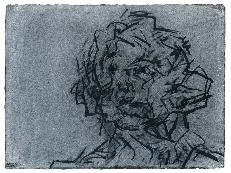 Frank Auerbach Head of J.Y.M. 1990 Charcoal, chalk and Indian ink on paper 575 x 765 mm Private collection, © Frank Auerbach, courtesy Marlborough Fine Art