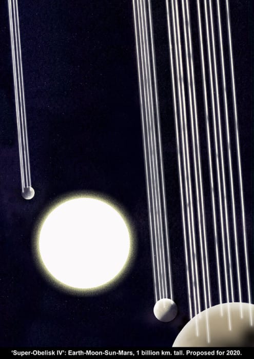 הצעה ל'סופר אובליסק 4' שתוכנן לשנת 2020 על ידי עזרא אוריון, הדמיה: אלון אוריון