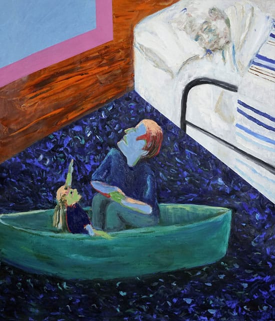לילי פישר, "בסירה", שמן על בד, 2016. 130X150 ס"מ