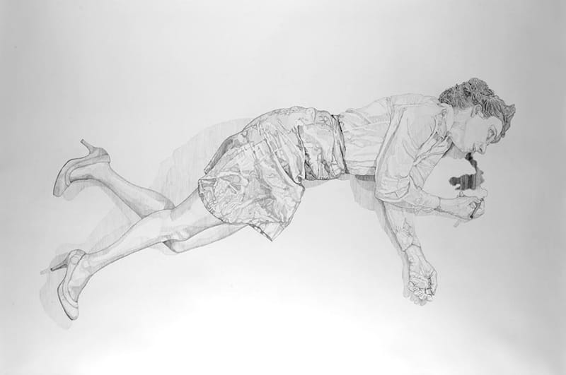 מאיה ז"ק, "עקבה". רישום שהוצג בתערוכה והופיע בשקופית החותמת את הסצינה האחרונה בסרט "אור נגדי", 140X210 ס"מ, 2012